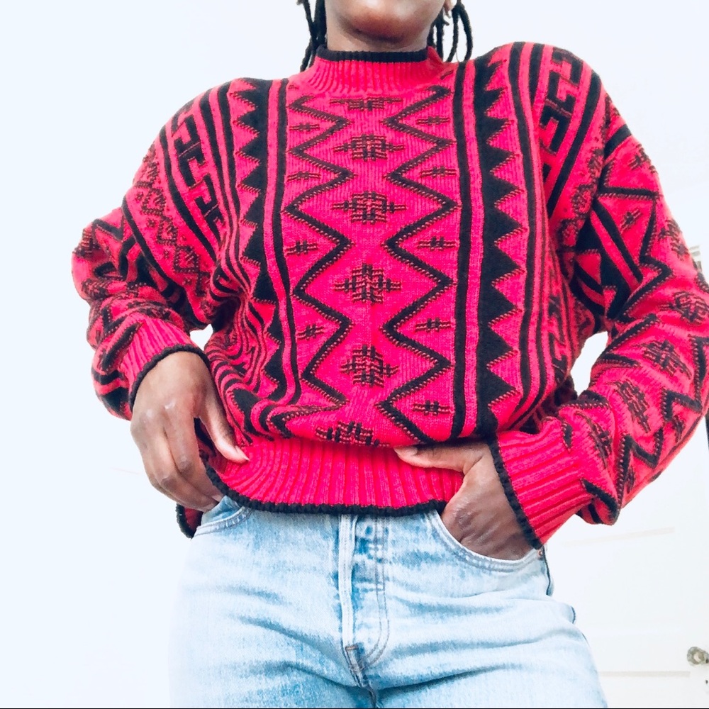 Vintage Graphic Red Sweater Lizwear 100% Cotton M - Picture 3 of 11